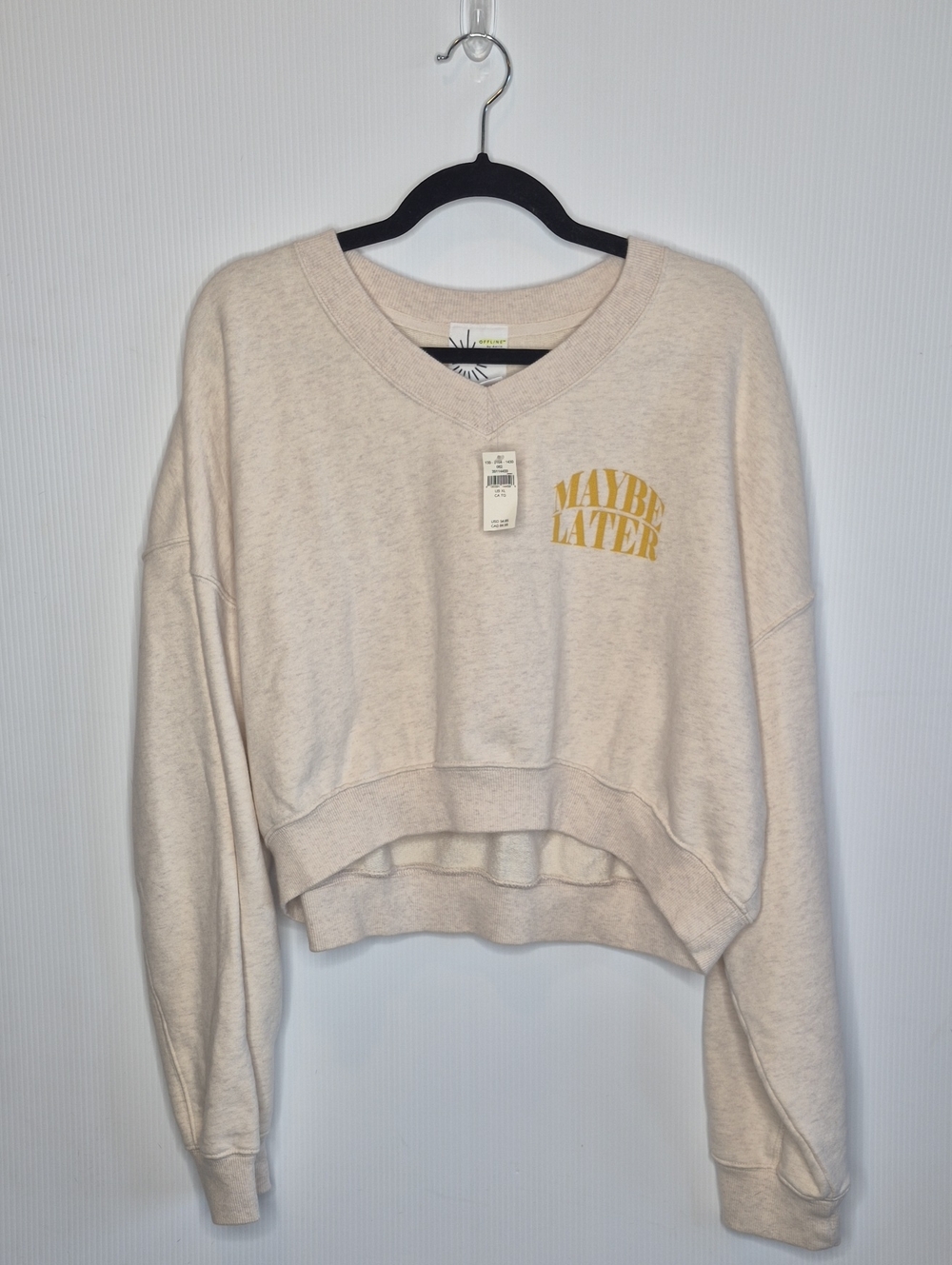 NWT aerie Maybe Later Cropped Cream Sweatshirt Size XL
